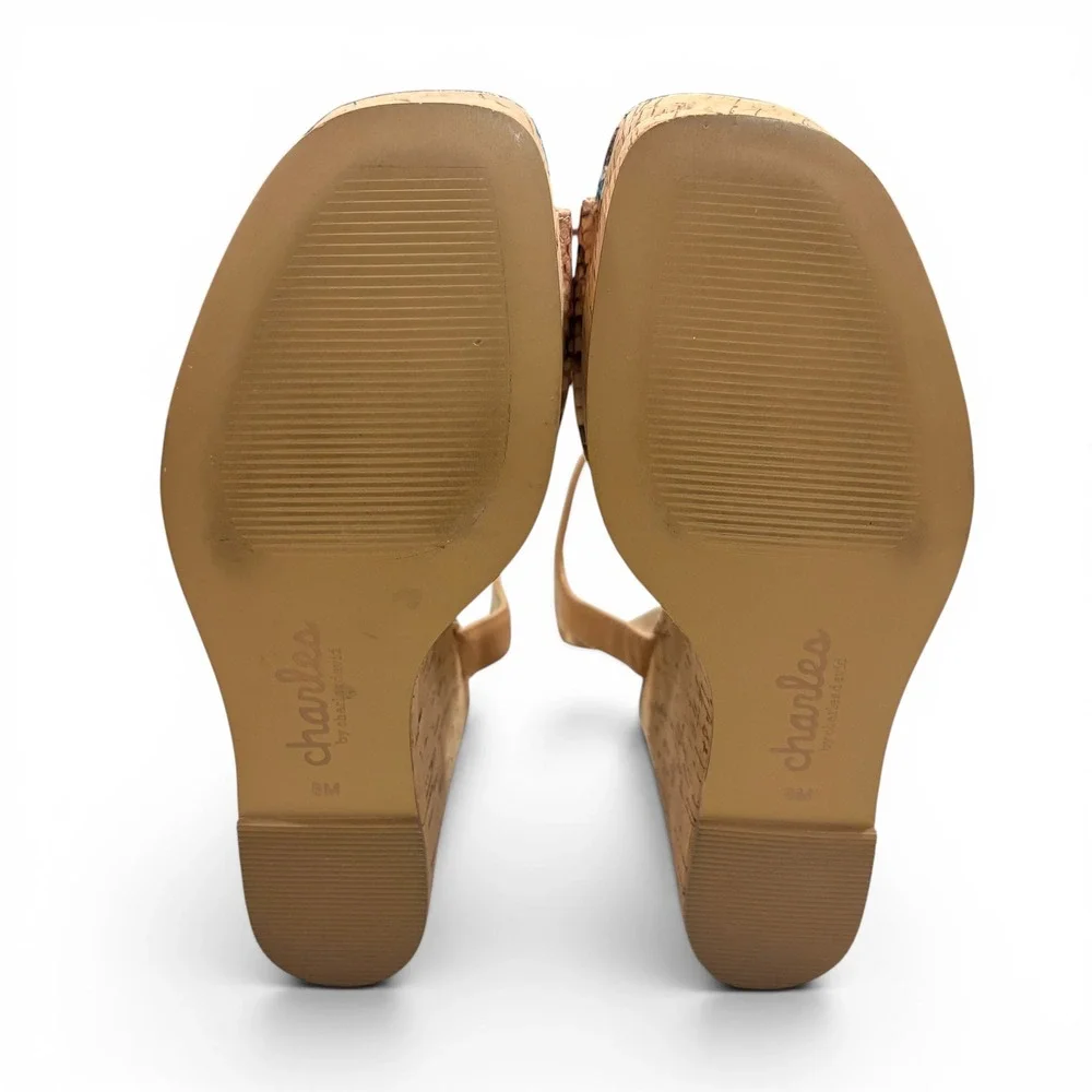 Charles by Charles David Snakeskin  Cork Wedge Sandals Turquoise/Tan Women's 8